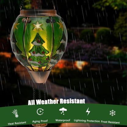 Solar Powered Hot Air Balloon Lantern - Christmas Tree Glass Lantern, Simulated Flickering &