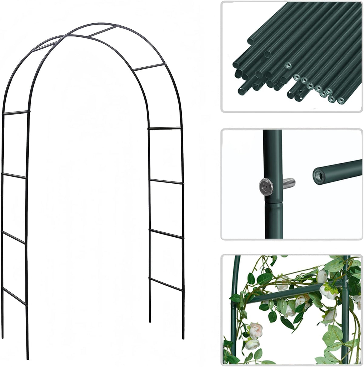 Garden Arch, Outdoor Flower Garden Arch Trellis, Sturdy Steel Arbor for Climbing Plants, Wedding