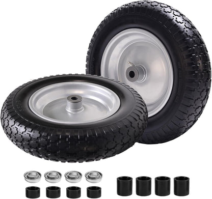 14.5" Wheelbarrow Tire, 3.50-8" Flat-free Solid Tire and Wheel with 3" -7" Centered Hub and 5/8" &