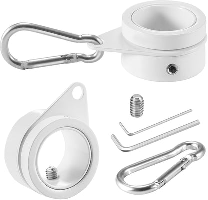1" White Flag Pole Rings, 2 Pcs Anti Wrap Aluminum Alloy Flag Pole Clips Swivels, 360° Rotating