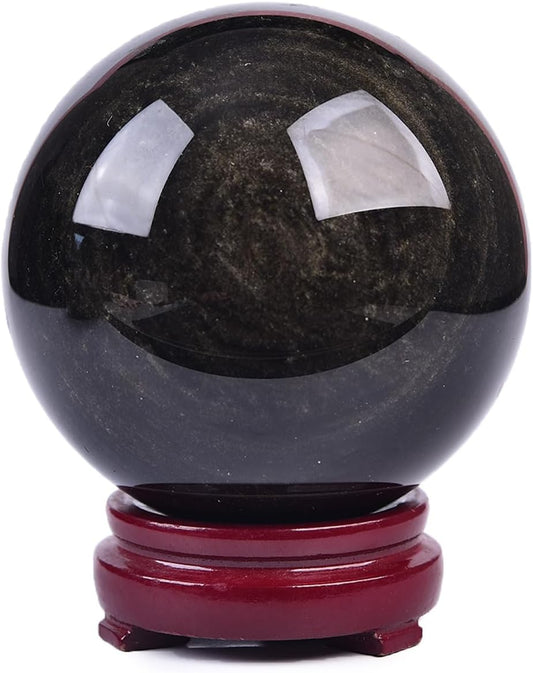 JIC Gem Large Golden Obsidian Crystal Ball with Stand Natural Quartz Crystal Sphere Healing
