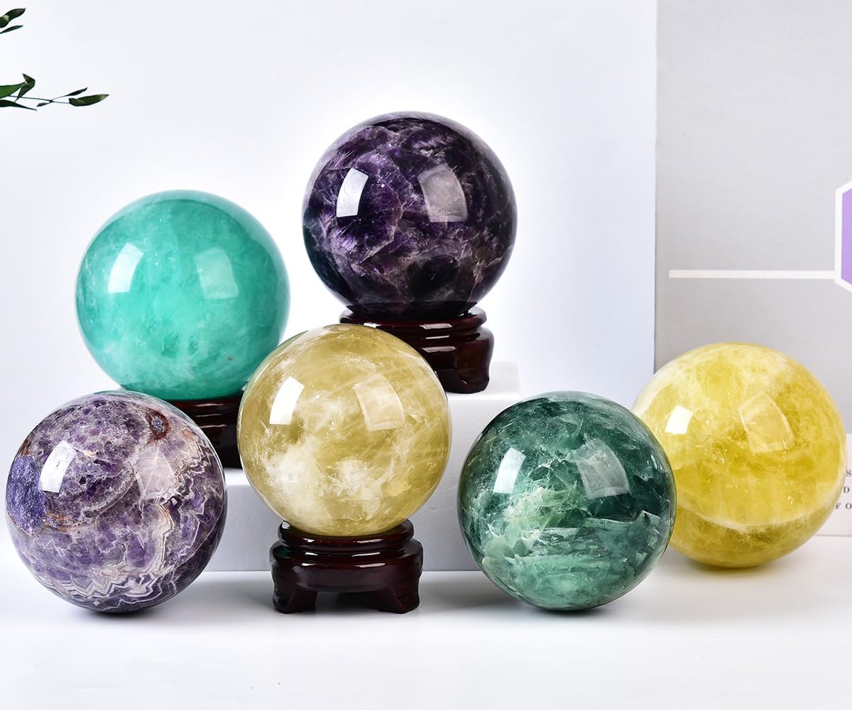 Large Green Fluorite Crystal Ball with Stand Natural Crystals Sphere Gemstone Ball Meditation