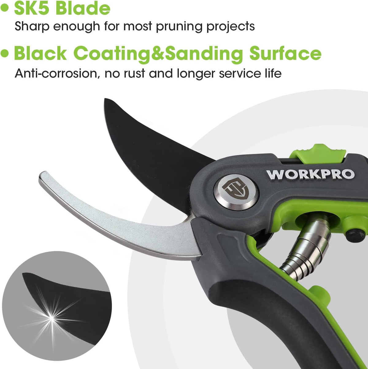 WORKPRO Bypass Pruning Shears, 8’’ Stainless Steel Gardening Hand Pruner, Professional Garden