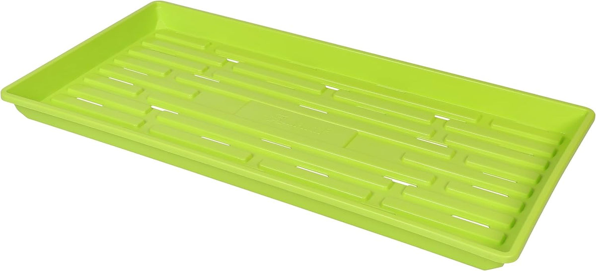 SUNPACK 10" x 20" Heavy Duty Shallow Plastic Seed Starting Tray, Lime Green, 1" (Pack of 10)