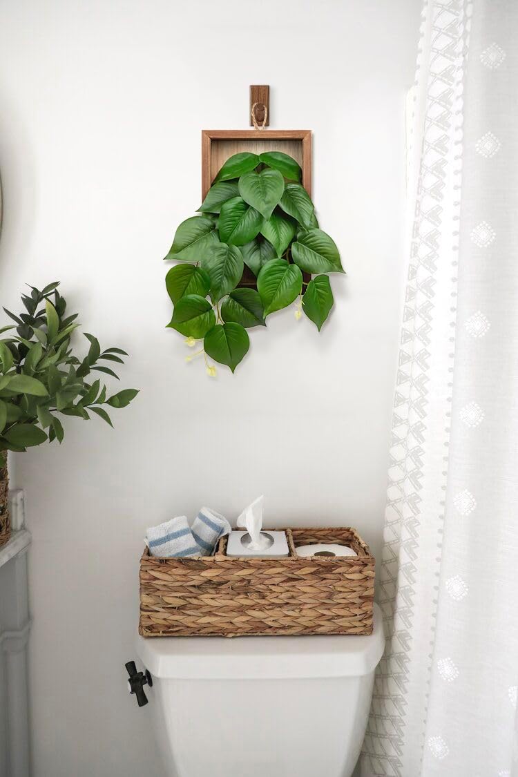 DILATATA Artificial Hanging Plants with Wooden Frame 2 Pack Faux Pothos Leaves Hanging Vine