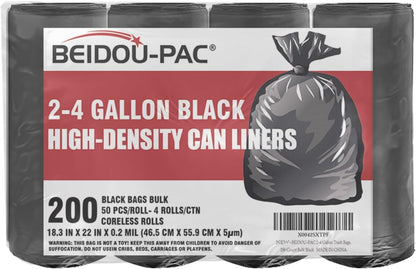 2-4 Gallon Trash Bags, 200 Count Black Garbage bags, Small Trash Can Bin Liners for Bathroom