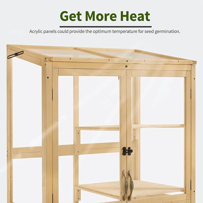 Macrout Cold Frame Greenhouse, Tall Wooden Greenhouse for Outdoor Indoor Use with Polycarbonate