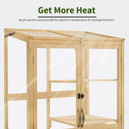 Macrout Cold Frame Greenhouse, Tall Wooden Greenhouse for Outdoor Indoor Use with Polycarbonate