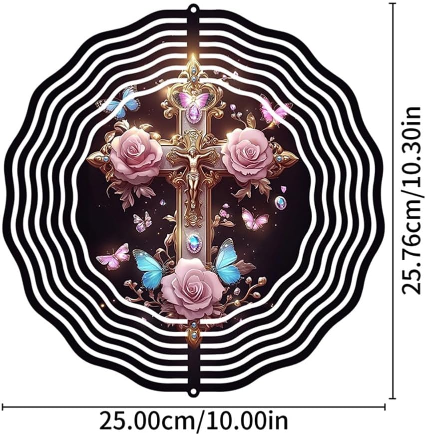 Jesus Cross Wind Spinner, Metal Wind Spinners Outdoor/Indoor, Cross Hanging Garden Decor for