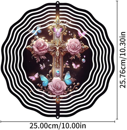 Jesus Cross Wind Spinner, Metal Wind Spinners Outdoor/Indoor, Cross Hanging Garden Decor for