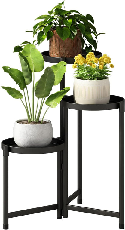 Plant Stand indoor outdoor - 3 Tier black Tall Metal Flower Pot Holder Potted Display Rack - Heavy