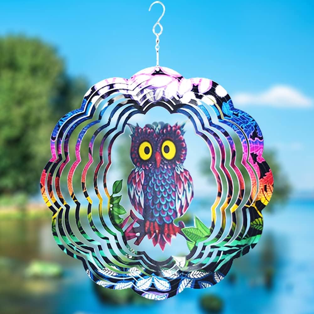Owl Wind Spinner,Yard Art Garden Decor Owl Wind Spinners Outdoor Metal 3D Kinetic Sculptures