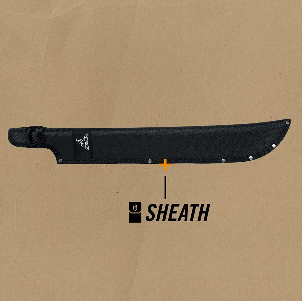 Gerber Gear Gator Machete 25" with Plain Edge Blade and Saw, Gator Grip and Protective Sheath for