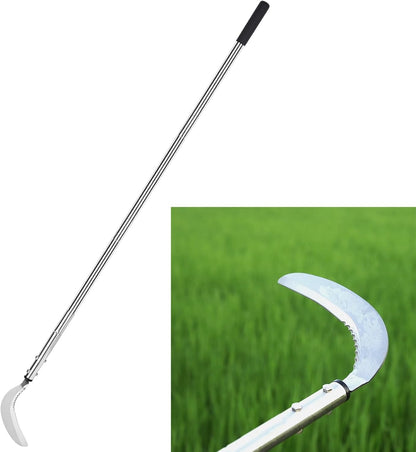 Weeding Sickle, Steel Grass Sickle with Serrated Double-Edged Blade, Telescoping Grass Whip, Stand