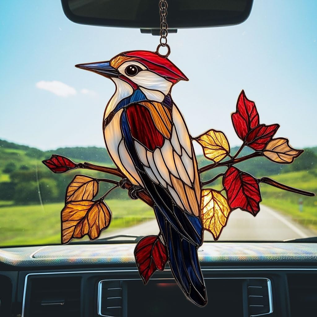 Red Woodpecker Acrylic Suncatcher Stained Glass Effect Window Car Hanging Christmas Ornament Indoor