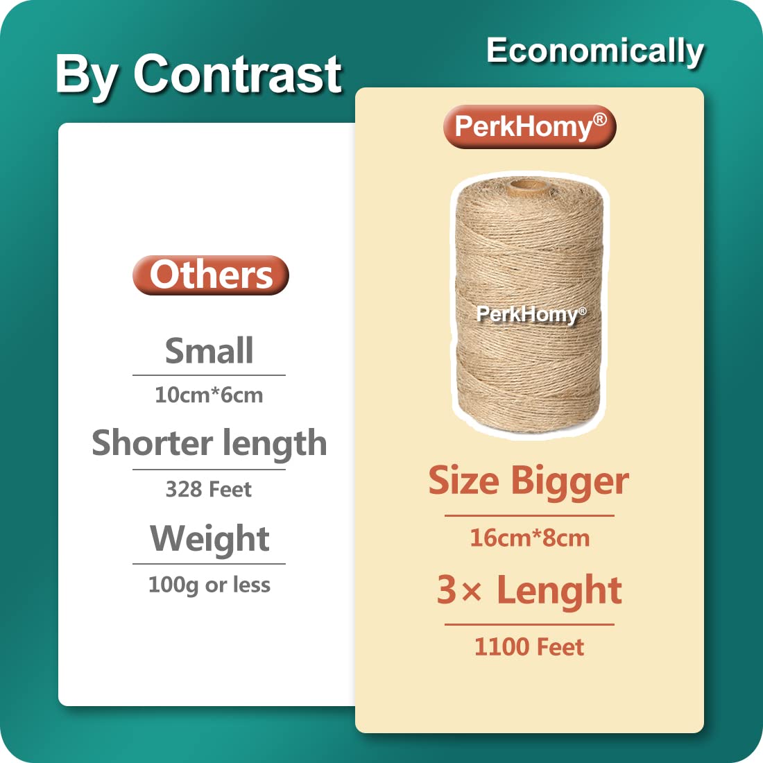 PerkHomy 1100FT Jute Twine String 2mm 3ply Natural Thin Twine for Craft Gardening Gift Wrapping