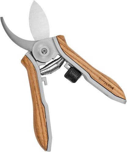 Berry&Bird Mini Pruning Shears for Gardening Curved Blades Hand Pruners with Wooden Handle Garden