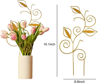 Decorative Metal Plant Trellis for Indoor Potted Plants – Leaf Shape Vine Support Stakes with 6