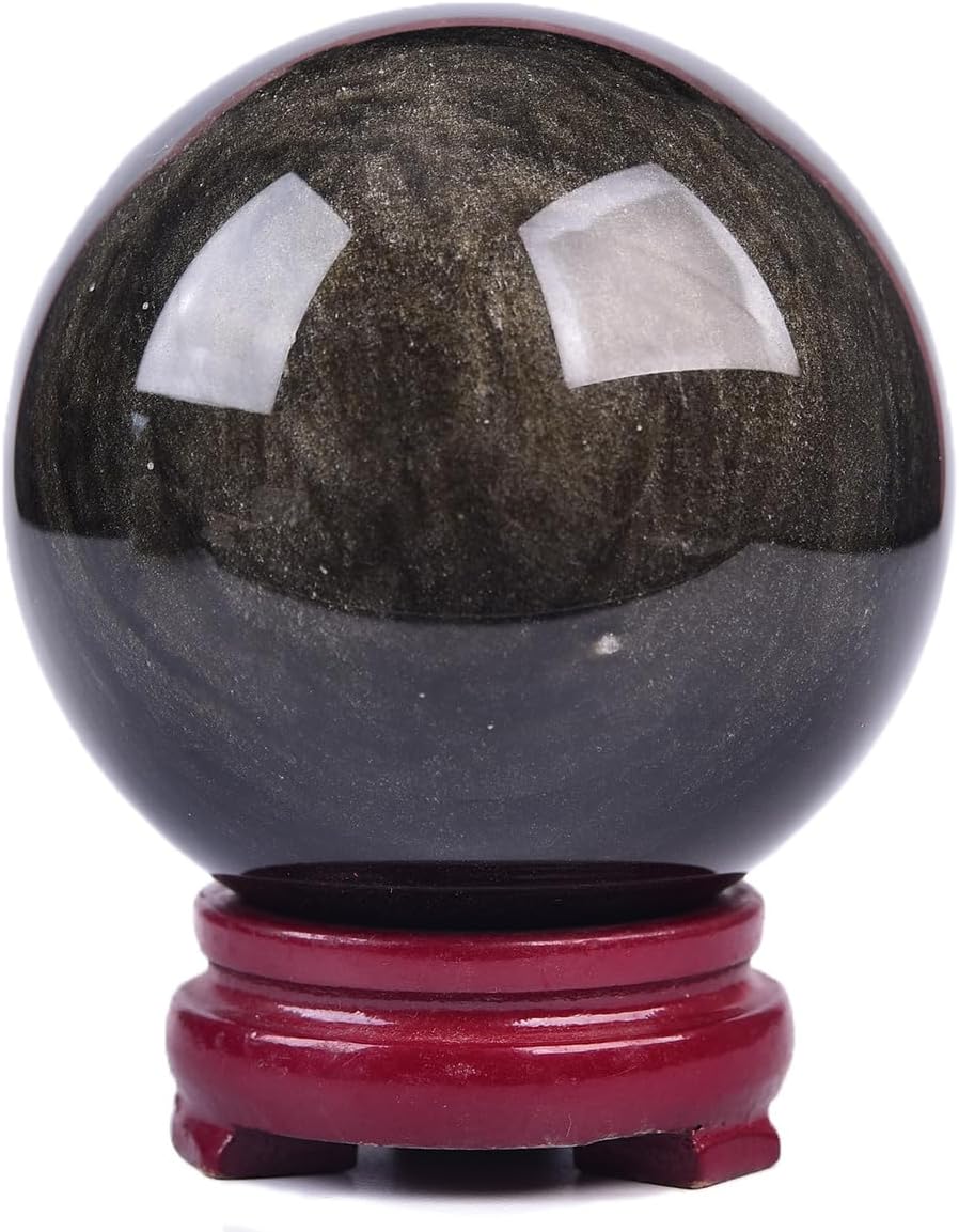 JIC Gem Large Golden Obsidian Crystal Sphere Quartz Crystal Ball with Stand Healing Ornament