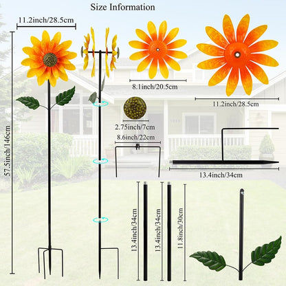 Viveta Sunflower Outdoor Wind Spinner, 4 Layers Metal Wind Spinners, Decorative Pinwheels for Yard