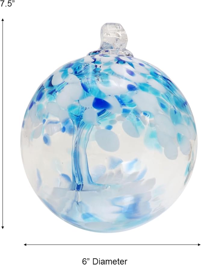 Dale Tiffany Hand Blown Glass, 6" Diameter Aqua, Tree of Life Collection, Witch Globe Hanging