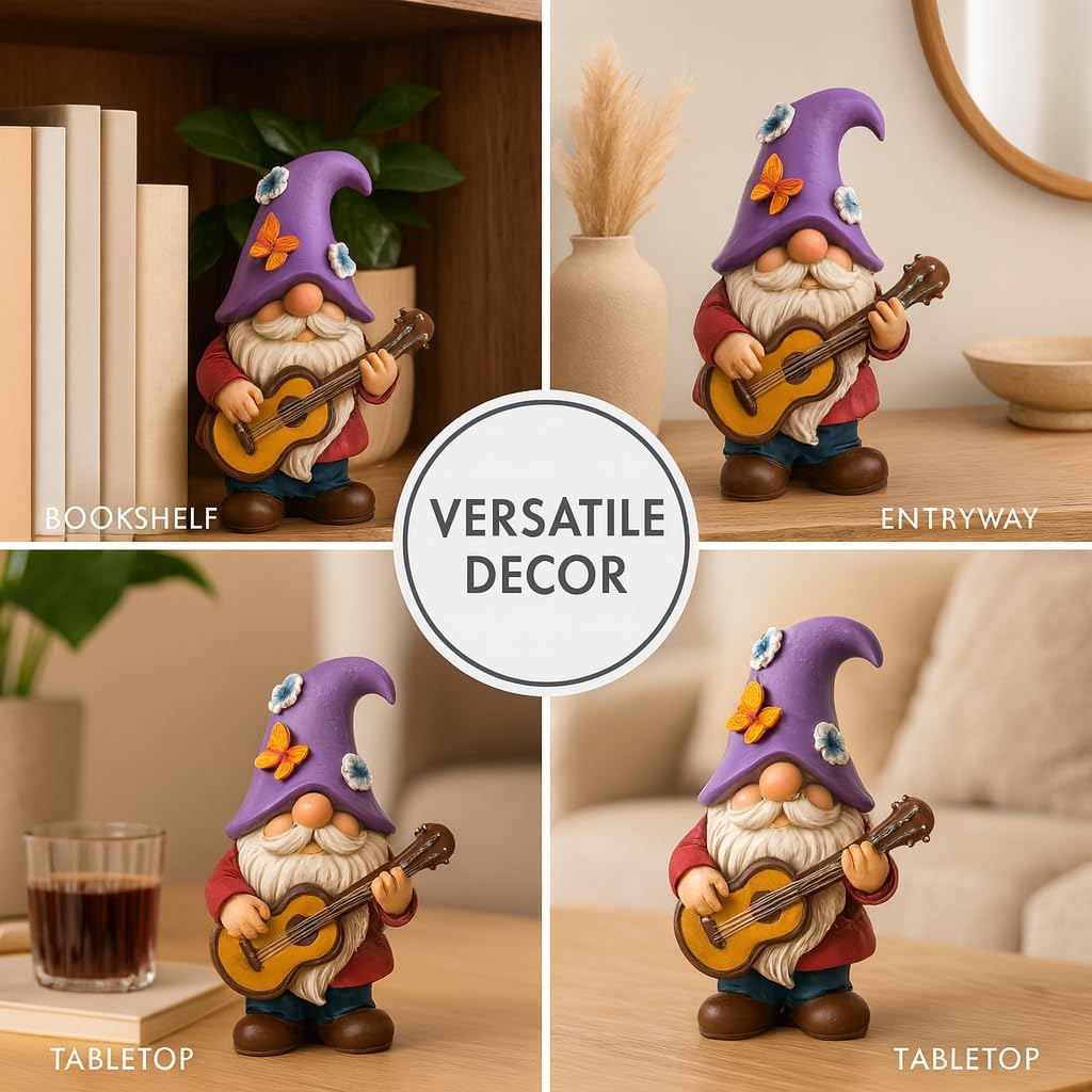 Musical Gnome Figurine with Guitar – Handcrafted Resin Garden or Shelf Decoration, 6.2" Tall