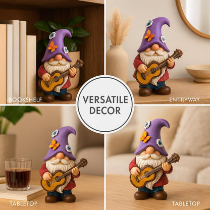 Musical Gnome Figurine with Guitar – Handcrafted Resin Garden or Shelf Decoration, 6.2" Tall