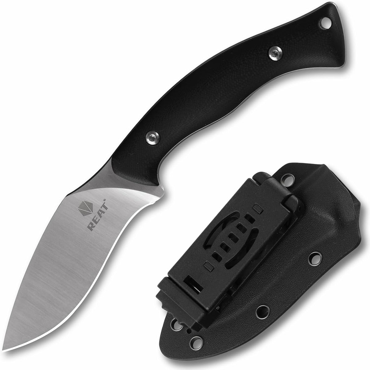 REAT Fixed Blade Knife with Kydex Sheath, 4" D2 Steel Blade with Full Tang Desgin,Ergonomic G10