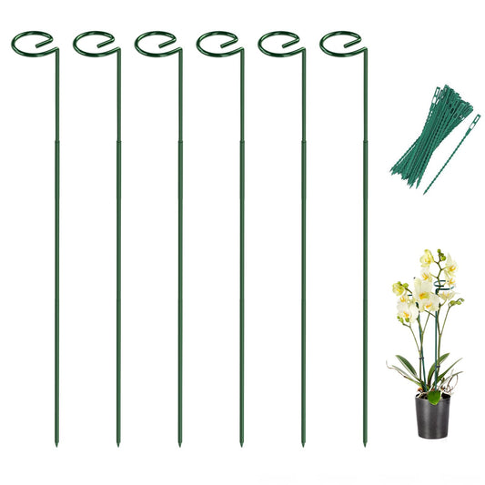 6 Pack 23.6 In Metal Plant Stakes, Plant Support Stakes with 15 Twist Ties