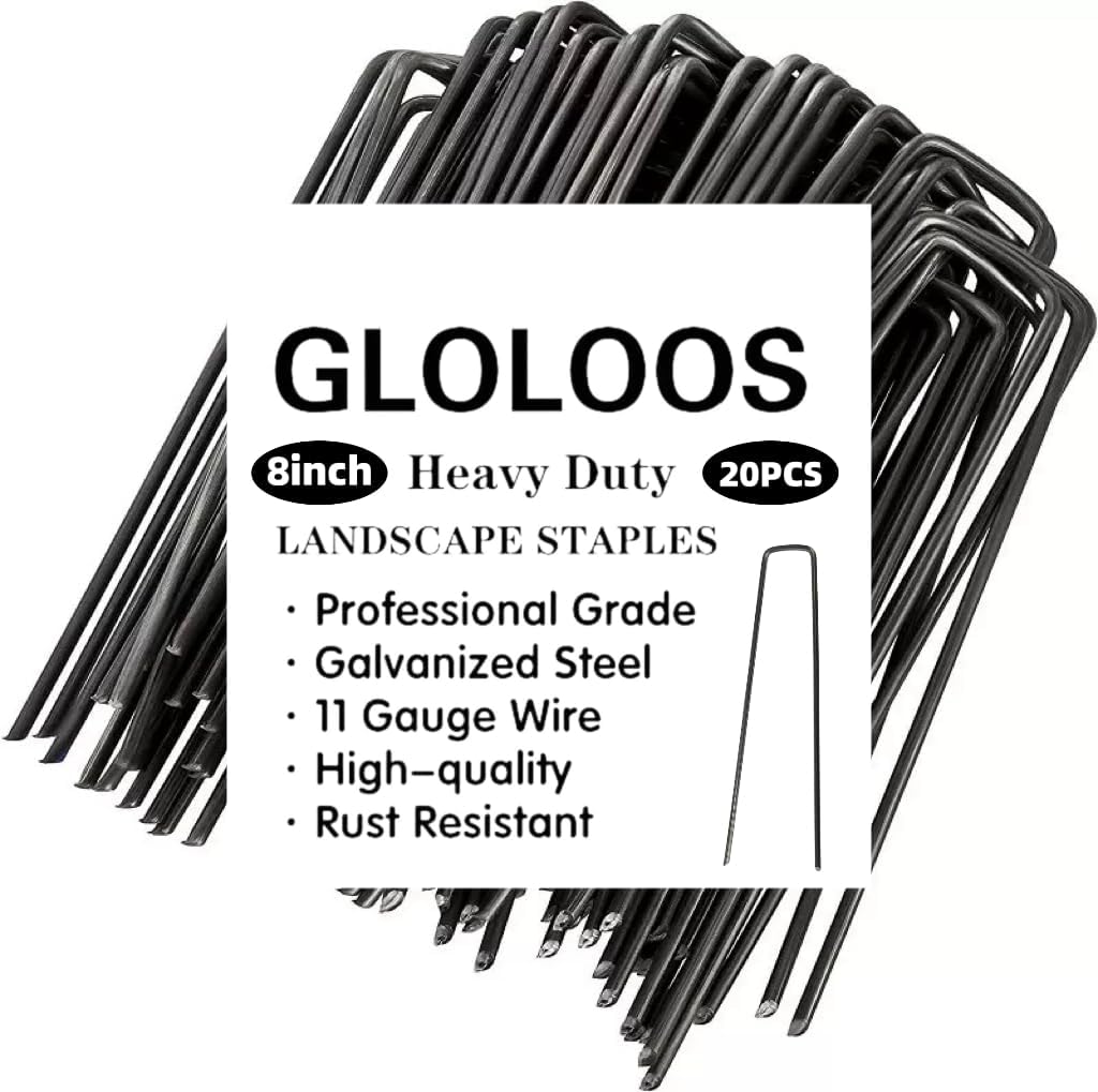 8 inch 20 Pack Black Galvanized Landscape Staples 11 Gauge Garden Stakes Pins Anti-Rust Ground