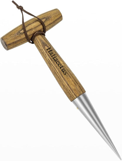 Haliaeetus Dibber Garden Tool, Stamped Stainless Steel Tip Seed Dibber, Smooth Splinter-Free