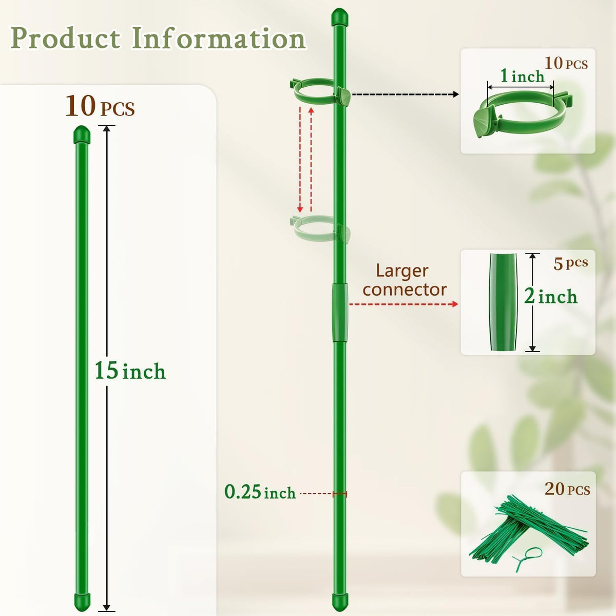 Plant Support Stakes for Indoor Plants SupKing Orchid Sticks with Clips 15 inch 10Pcs Garden Stake
