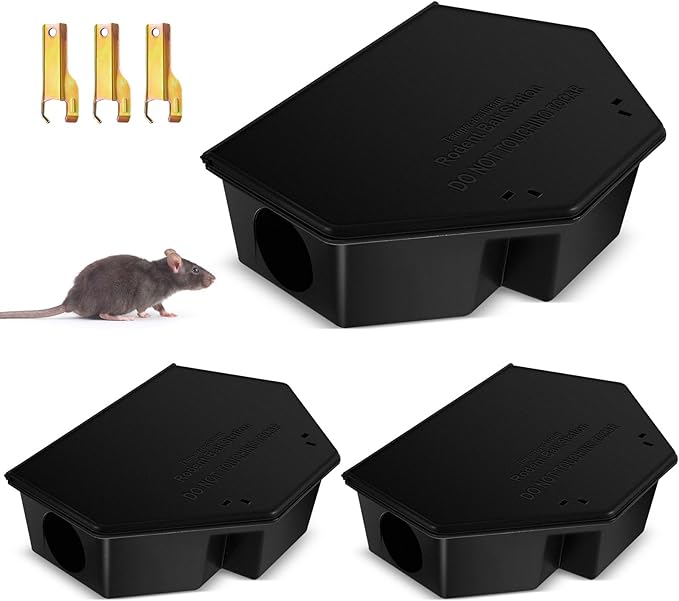 Qualirey 3 Pcs Rat Bait Station with Keys 13.58 x 8.98 x 3.35 Inch Rodent Station Rat Traps, Keeps