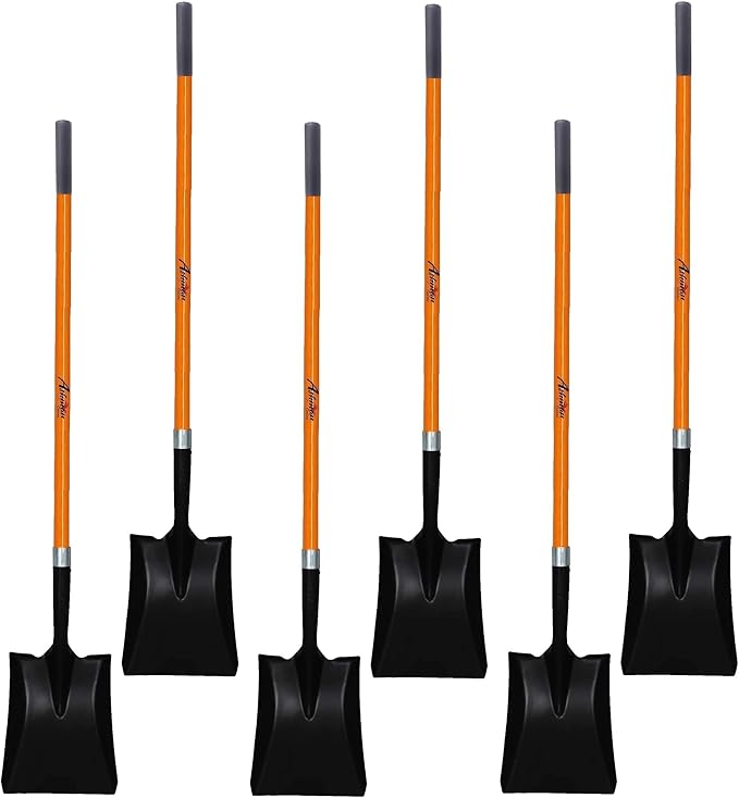 Ashman Heavy-Duty Transfer Shovel (6 Pack) with 47-Inch long Durable Handle and Blade- Ideal for