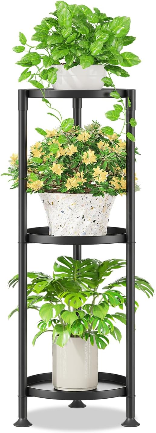 iDavosic.ly 3 Tier Plant Stand Indoor with 10 Inch Wide Tray, Vertical Corner Metal Outdoor Flower