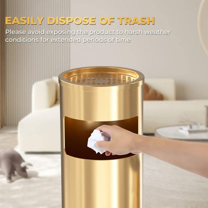 Trash Can Outdoor Waste Container Round Stainless Steel Trash Can with Removable Inner Bucket for