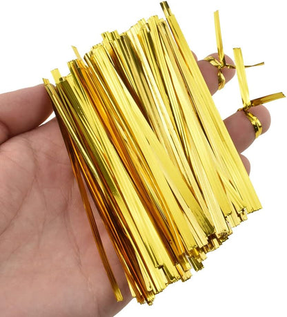 HAHIYO 300Pcs 4 inches Gold Metal Twist Ties Bread Candy Coffee Bag Ties Plant Garden Twist Ties