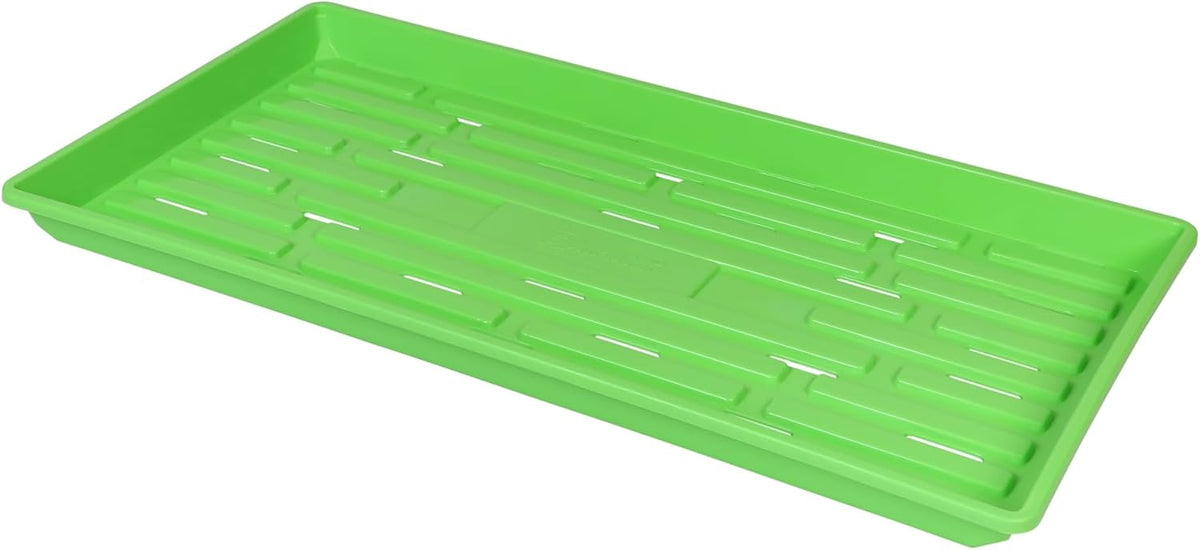 SUNPACK 10" x 20" Heavy Duty Shallow Plastic Seed Starting Tray, Green, 1" - Lined with Drainage