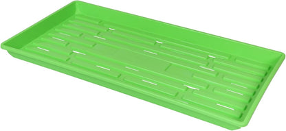 SUNPACK 10" x 20" Heavy Duty Shallow Plastic Seed Starting Tray, Green, 1" - Lined with Drainage
