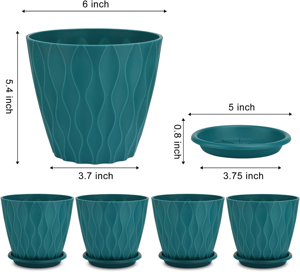 6 inch Plant Pots, 5 Pack Flower Pots Outdoor Indoor, Planters with Drainage Hole and Tray
