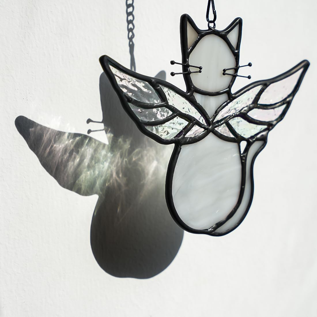 Gray Cats Gifts for Cats Lovers Suncatcher for Window,Angel Cat Memorial Gifts Stained Glass Window