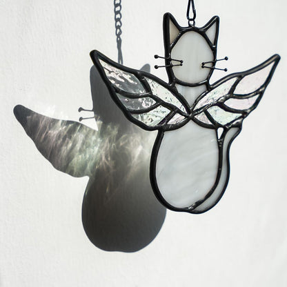 Gray Cats Gifts for Cats Lovers Suncatcher for Window,Angel Cat Memorial Gifts Stained Glass Window