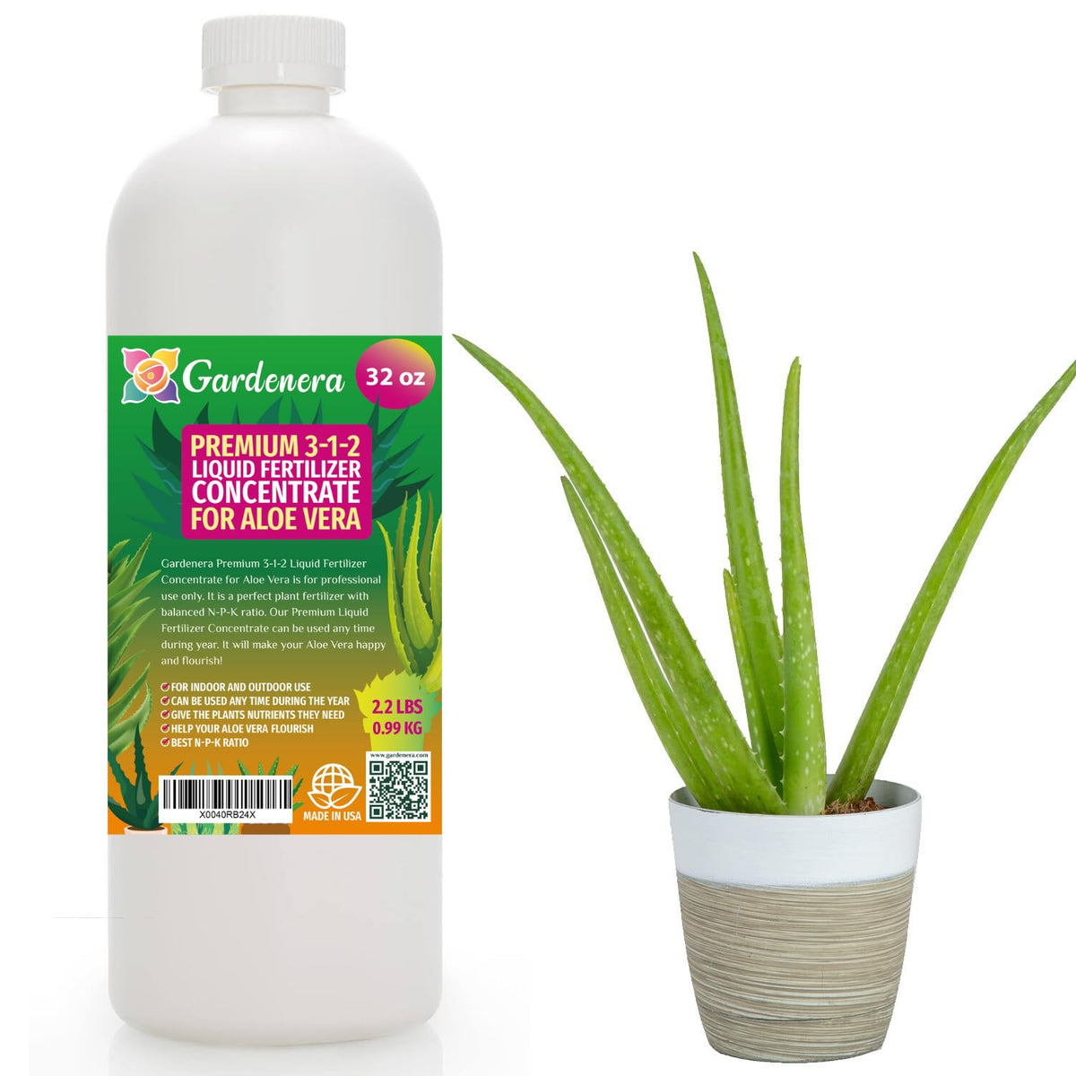 Gardenera Premium Liquid Aloe Vera Fertilizer - 3-1-2 Concentrate for Indoor Plants and Flowers