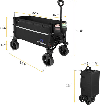 Collapsible Wagon Cart with Wheels Foldable - Folding Utility Heavy Duty Wagons Carts for Grocery