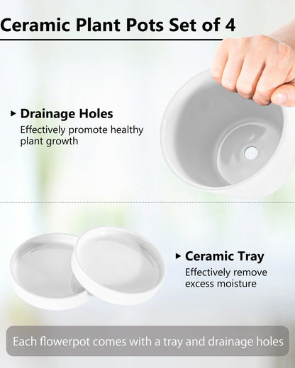 EFISPSS Flower Planter –5 inch Ceramic Plant Pots with Drainage Holes and Ceramic Tray - Gardening