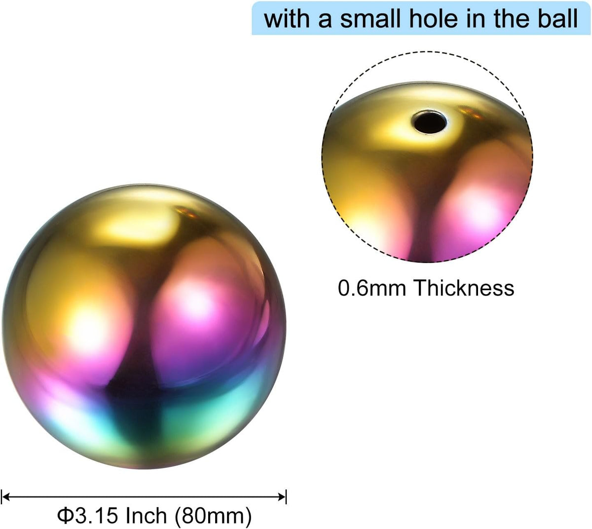 uxcell Rainbow Gazing Ball 3.15 Inch 80mm Reflective Sphere Polished Hollow Ball, Stainless Steel