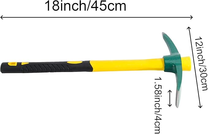 17.7 Inch Pick Mattock Hoe Heavy Duty, Gardening Hand Pick with Shock Absorption Rubber Handle and