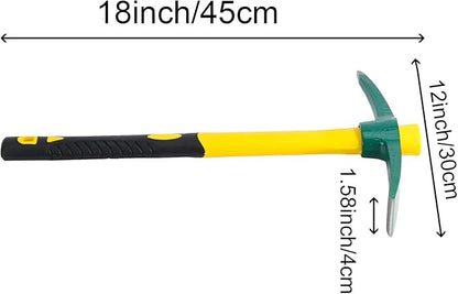 17.7 Inch Pick Mattock Hoe Heavy Duty, Gardening Hand Pick with Shock Absorption Rubber Handle and