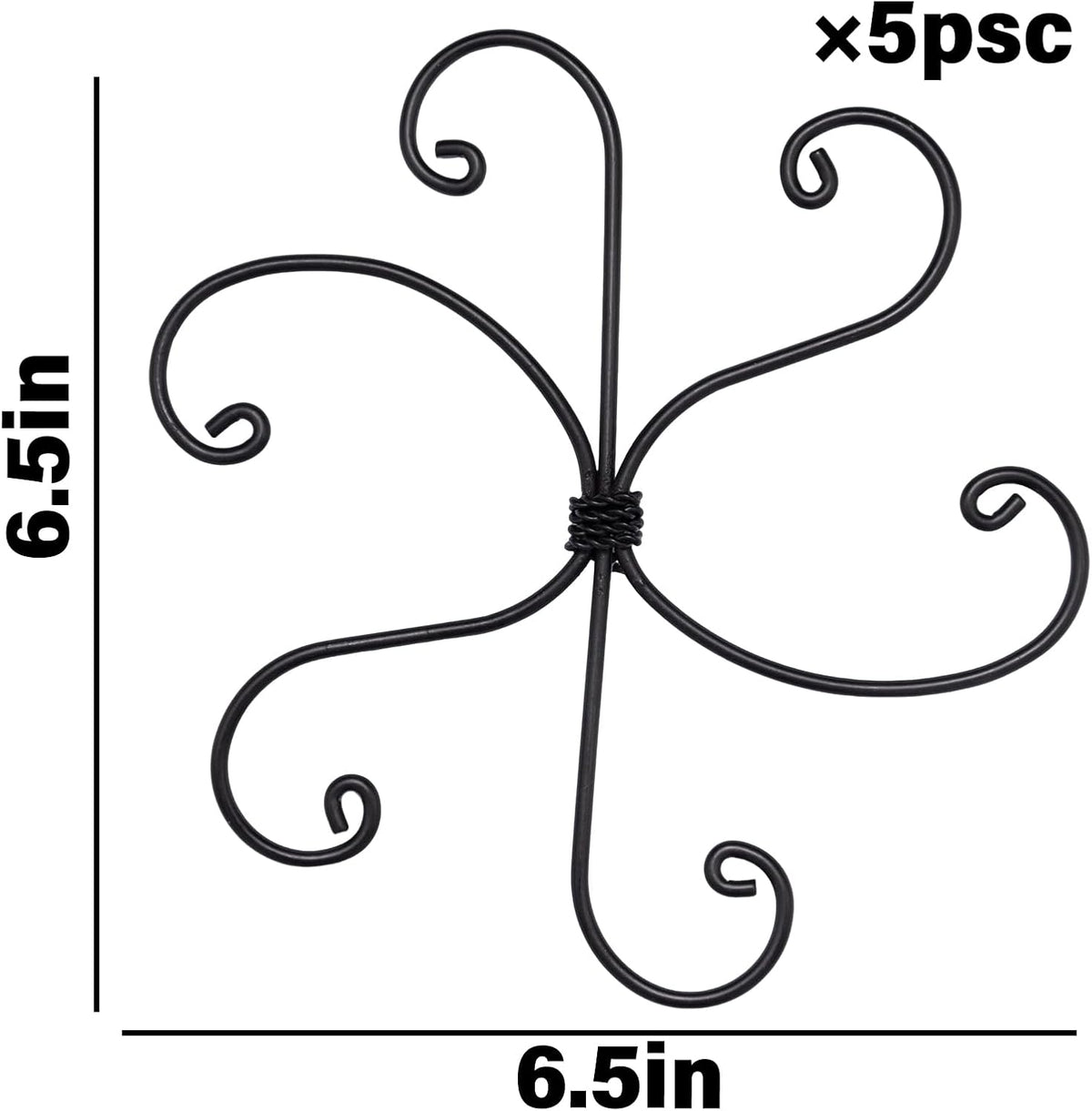 Black Monstera Plant Support Hook - 6.5 * 6.5IN -5 Piece Set, Durable Metal Stem Supports for