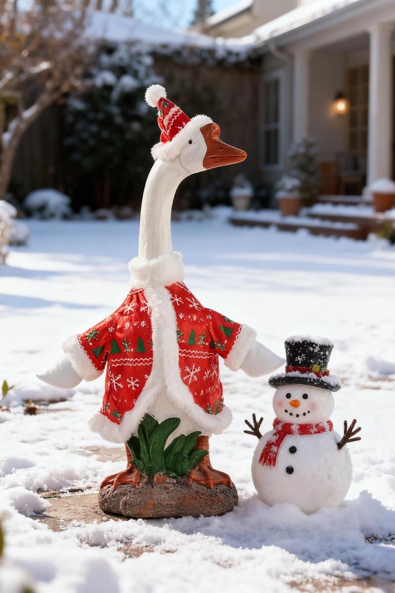 Christmas Porch Goose Outfit - 23" Goose Costume Festive Outfit for Cement Plastic Porch Goose